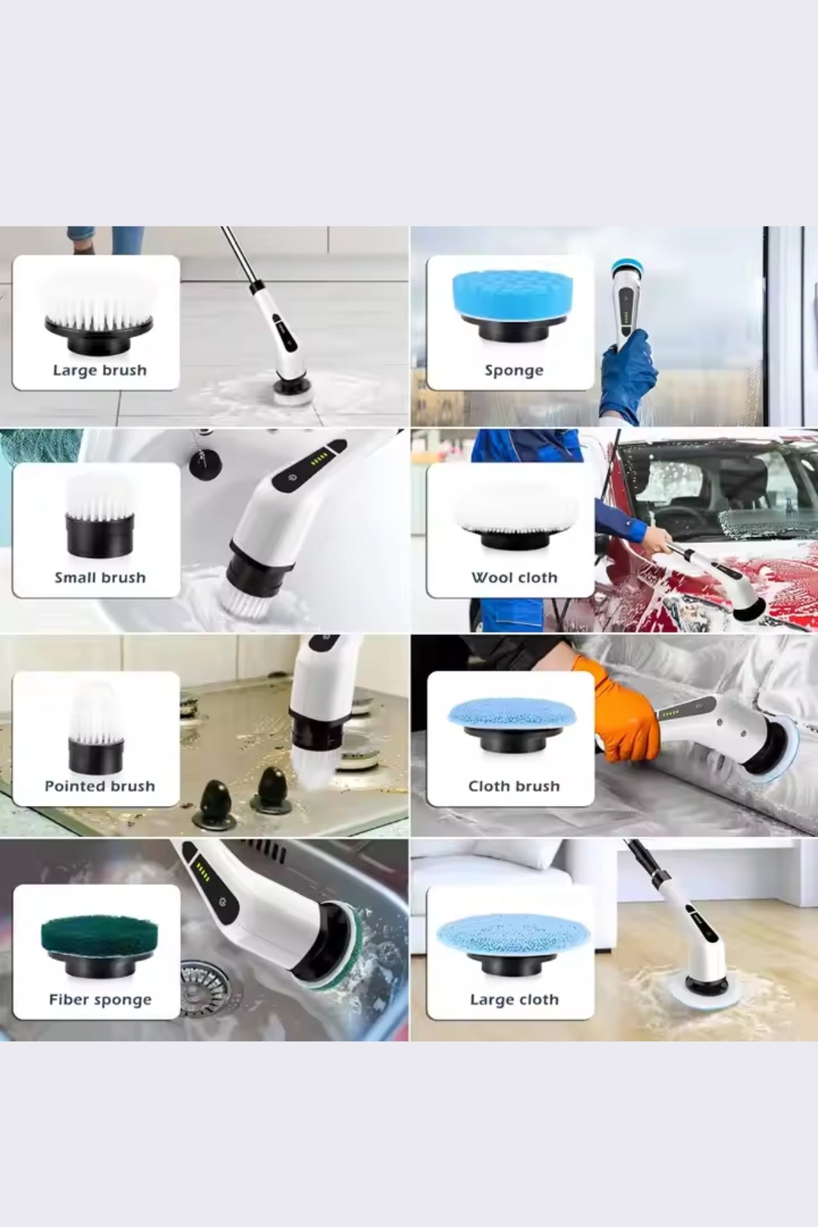 Elektrische Schoonmaakborstel – Elektrische Schrobber - Schrobborstel – voor badkamer of keuken – Schrobber Met Steel - 9 opzetstukken