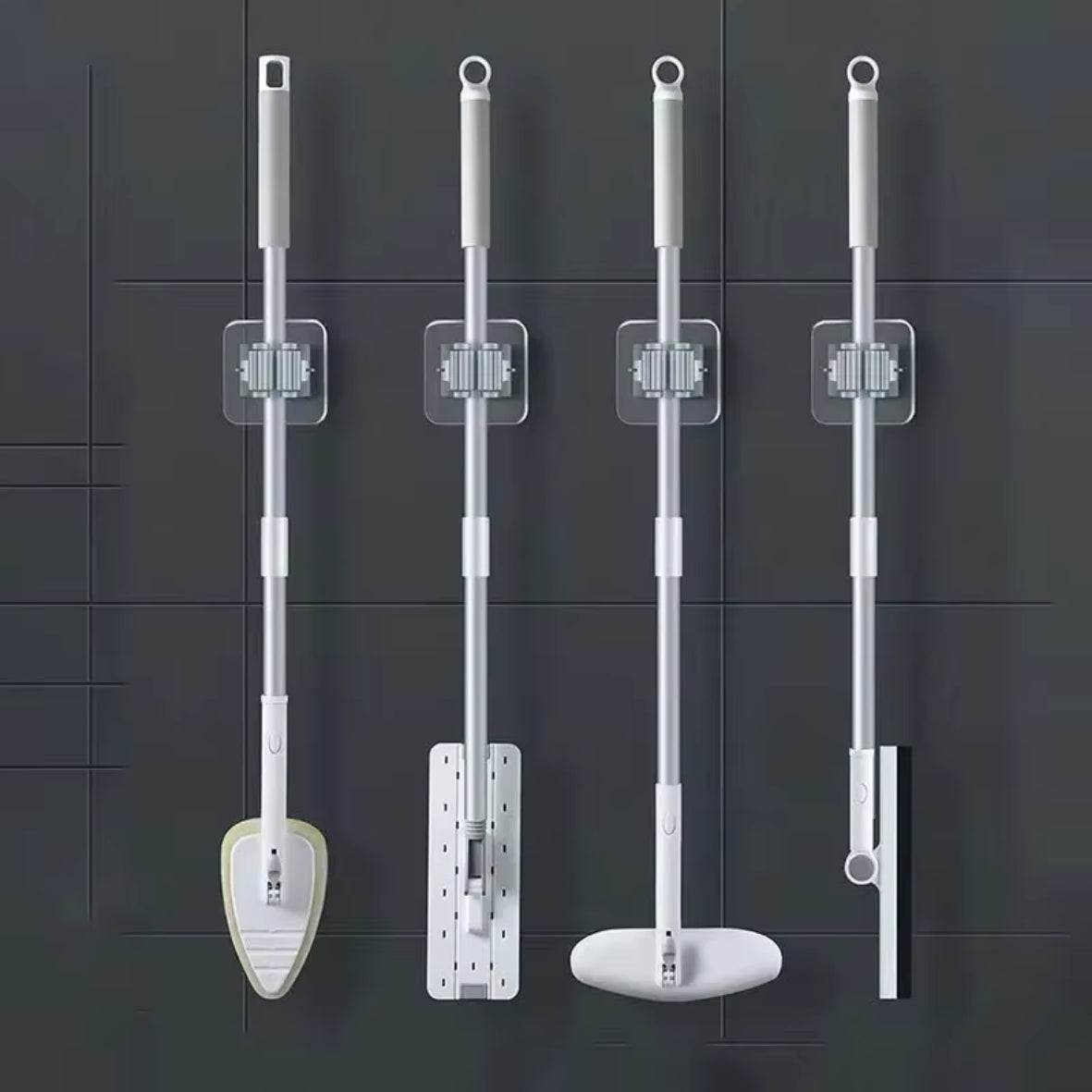 4 stuks aan de muur gemonteerd plastic hangend mop-opbergrek punch-gratis cliphaak ruimtebesparend voor bezem- en dweilopslag